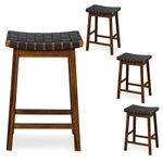 Safeplus Rattan Bar Stools Set of 4, 25 Inch Counter Height Saddle Seat Bar Stools with Wooden Footrests for Kitchen Island, Dining Room, Bistro and Pub