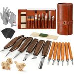 Wood Carving Tools,26 Pcs Wood Whittling Kit Including Cow Hide Sharpening Blades, Green Wax and Gloves for Adults and Beginners