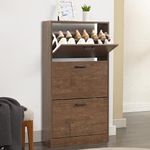 Storage Cabinet with 3 Drawer Shoe Storage Organiser Pull Down 3 Tier Shoe Cupboards for Hallways Narrow Shoes Cabinet for Entryway Slim Shoe Rack Cabinet, Walnut, 60W x 24D x 118H cm