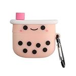 kwmobile Silicone Case Compatible with Apple AirPods 3 Case Cover - Bubble Tea Smiley Dusty Pink/White/Black