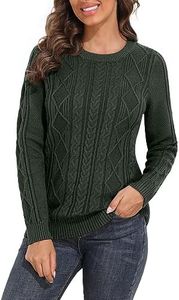 PrettyGuide Women's Sweater Crewneck Cable Knit Long Sleeve Pullover Tops XL Green