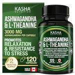 Ashwagandha Supplement 3000 mg and L-theanine 100 mg Per Capsule | High Potency 10:1 Extract, Expert Formulated | Resistance to Stress, Promote Relaxation, Energy, Memory Enhancement, Sleep Aid & Rejuvenative Tonic | Proudly Canadian | No Additives (120 Count). KASHA Nutrition