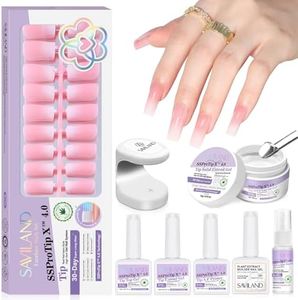 SAVILAND Press On Nails for Women: With Builder Gel for Nails 16 Sizes Long Square French Tip Gel Nail Kit Pink White Ombre U V Nail Glue and Remover Gels Lamp Top Coat and Primer Kit