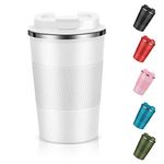 Travel Mug with Leakproof Lid,Insulated Reusable Coffee Mug for Hot&Cold Drinks/Tea,Portable Stainless Steel Thermal Takeaway Travel Coffee Cup for Car/Outdoor/Picnic/Office/School (White)