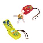 B. toys – Toy Car Keys & Cellphone – 2 Pieces Sensory Bundle – Developmental Toy for Babies, Toddlers – Red Keys & Green Play Phone – 10+ Months – FunKeys + Hellophone Set