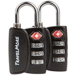 2-Pack TSA Approved 3-Digit Luggage Locks with Open Alert Indicator for Travel Suitcases & Baggage | Luggage Locks | TSA Locks | Black