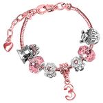 Girls 3rd Birthday Sparkly Pink Crystal and Rose Gold Plated Adjustable Celebration Charm Bracelet with Gift Box 3rd Birthday Presents 3th Birthday Gifts for Girls Age 3 Girls Gifts