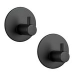 JIALTO 2 pcsSelf-Adhesive Stainless Steel Hooks: Heavy-Duty Wall Hanging Solution for Bathroom & Kitchen - Waterproof, Drill-Free, Strong Coat/Towel Wall Hooks (Round Black)