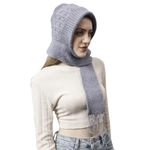 Weavers Villa Snow Proof Inside Fur Acro Wool Unisex Cap with Attached Neck Warmer Muffler Thick Fleece Lined Winter Cap for Men & Women (Free Size) (Grey)