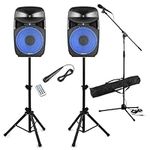 VPS102 10 Inch PA Speaker Complete Stage Sound System with Stands & Microphones 600w