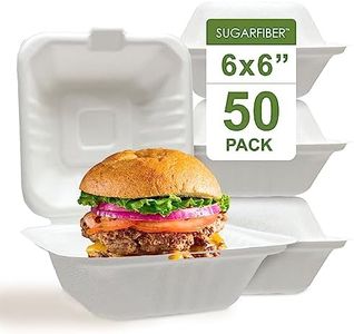[50 COUNT] Sugarfiber 6 X 6" White Compostable Square Hinged Container, Single Compartment Clamshell Takeout Box, Made from Eco-Friendly Plant Fibers