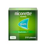 Nicorette Freshmint 2mg Gum (210 Pieces), Discreet and Fast-Acting Stop Smoking Aid to Ease Cravings, Nicotine Gum with Pleasant Freshmint Flavour, Chewing Gum