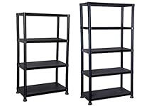 E-Bargains 4/5 Tier Black Plastic Shelving Unit Storage Organised Garage/Home/Pantry Racking Shelf Shelves Workbench Workman Bays Racking Tools Paint Stationary Parts (4 Tier)