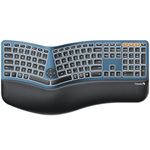 ProtoArc Backlit Wireless Ergonomic Keyboard, EK01 Plus Full Size Ergo Keyboard with Wrist Rest, Split Design, Rechargeable, Bluetooth and USB, Natural Typing Compatible with Windows/Mac/Android,Blue