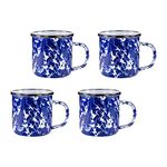 Golden Rabbit Enamelware - Set of 4-12oz Mugs (Cobalt Swirl)