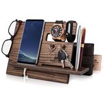 TESLYAR Gifts for Men Wood Phone Docking Station Fathers Gift Nightstand Desk Organizer Gifts for Dad Gifts for Him Birthday Anniversary Xmas Gifts Mens Gift Ideas Key Holder Wallet Stand