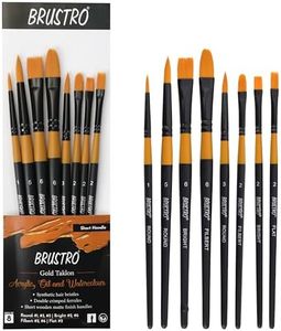 BRUSTRO Gold Taklon Artist's Brushes | Set of 8 | Sizes - Round (1,3,5), Bright (2,6), Filbert (2,6), and Flat (2) | Matte Finish, Ideal for Acrylic, Watercolour, Oil Paintings, School, Office Use