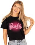 Barbie Cropped T-Shirt for Women | Ladies Doll Neon Pink Logo Black Top Clothes Merchandise Small