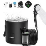 WADEO Upgraded Portable Shower, Camping Shower with 20L Collapsible Bucket & Rechargeable 6000mAh Battery, Outdoor Shower with Intelligent Digital Display & 3-in-1 Hook (Silver Grey,Type-C)