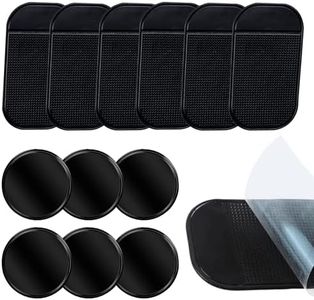 12-Pack Anti-Slip Dashboard Mats for Car - 6 Rectangular & 6 Circular Rubber Pads for Phones, Sunglasses, Keys - Heat Resistant & Reusable Car Grip Mat (Black)