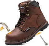 TOSAFZXY Work Safety Boots for Men Durable Crazy-Horse Leather Indestructible Steel Toe Waterproof and Non-Slip Better Warmth Men Work Shoes, Brown, 7