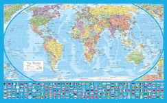 Equal Earth World Map Poster - map design shows continents at true relative size - LAMINATED, 18” x 29” [Light Blue]