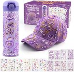 Gifts for Girls DIY Water Bottle and Baseball Cap, Decorate Your Own Water Bottle with Gem & Unicorn Stickers, Back to School Birthday Present Girls Age 4 5 6 7 8 9 10 Year Old,Kids Girl Craft Kit Toy