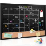 Board2by Monthly Chalkboard Calendar & Cork board for Wall, 24"x36" Magnetic Chalk Calendar Board Combo Board, Large Wall Mounted Combination Board Blackboard for Office, Kitchen, School, Home, Black