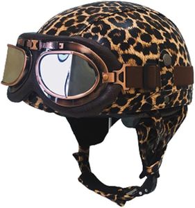 Motorcycle Half Helmets DOT Approved, Retro Leather Open Face Helmet, Novelty Half Shell Helmets for Men Women, Vintage Thin Skull Cap Helmet for Vespa Moped Scooter