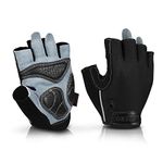 OZERO Leather Fingerless Cycling Gloves, Sports Deerskin Half Finger Road Bike Gloves Shockproof Padded Shock-Absorbing Anti-Slip for Men Women MTB Mountain Trail Biking