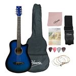 Henrix 38C 38 Inch Basswood Cutaway Acoustic Guitar With Dual Action Truss Rod, Gigbag, Picks, String Set, String Winder, Strap, Polishing Cloth & Ebook - Blue Burst
