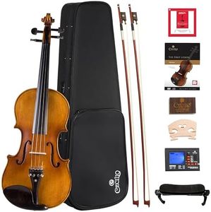Cecilio Full Size 4/4 Violin with Hard Case & Shoulder Rest - Solidwood Ebony Fitted Violin with D'Addario Strings, Ideal for Beginners