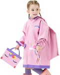 Kids Raincoat Boys Girls Rain Jacket Hooded Rain Poncho Rainproof Cape Rainsuit Reusable Rainwear 4-18 Years, Pink, 10-14 Years