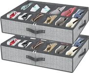 homyfort Under Bed Shoe Organizer Storage for Closet Fits 24 Pairs,Breathable Underbed Storage Solution Shoes Container with Clear PVC Cover and 2 Zippered,Set of 2(Grey)