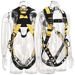 WELKFORDER 3D-Rings Industrial Fall Protection Safety Harness With Leg Tongue Buckles | Shoulder Pad Support ANSI Compliant Full Body Personal Protection Equipment