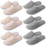 6 Pairs Hotel Spa Slippers Disposable Closed Toe Cloth Hick Soft Non-Slip for Hotel Travel Guest and Home Fits Up to US Men Size 10 and US Women Size 11 (3 Pairs Beige and 3 Pairs Gray)