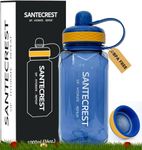 SanteCrest Water Bottle 1L - BPA Free water bottle Non-Toxic Durable Plastic with Easy Holding Sleeve, Fruit Infusion Strainer, Heat Resistant Dishwasher Friendly - Ideal for Gym, Sports (Blue)