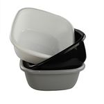 Teyyvn 12 Quart Plastic Basins/Wash Bins, 13.07" x 13.07" x 6.41", Pack of 3 (Black, White, Grey)