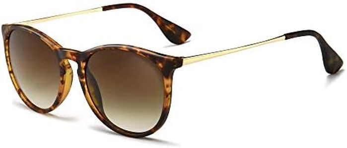 SUNGAIT Lunettes de Soleil Rondes Vintage pour Femmes Classique Retro Designer Style (Cadre Ambre (Finition Mate)/Lentille Dégradé Brun) -SGT567 HPKC