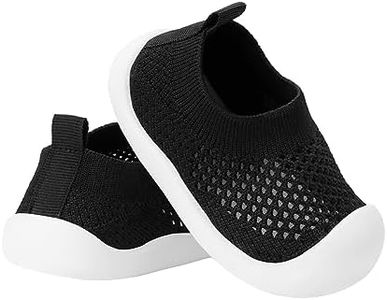 Charrost Baby Walking Shoes Toddler Girl Boy Breathable Summer Sneakers Infant Lightweight Slip on Wide Toe First Walkers Shoes Non-Slip Tennis Shoes Indoors Outdoors Pure Black
