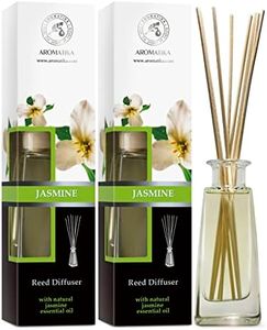 Difusor Aromas de Jazmíne Set 2x100ml con 10 Palitos de Bambú - Difusor Perfumado con Aceite Jazmíne - Ambientador - Fragancia para Habitación - Difusor Carrizo - Hogares - Oficinas - Restaurantes