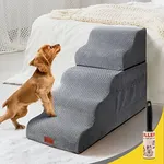 LOOBANI Dog Stairs, 5 Steps Soft Foam Dog Steps for Bed, Easy to Up and Down Non-Slip Sturdy Pet Stairs with Pockets, Dog Ramp for Small Dogs, Older Pets - Grey (Grey-5 Tiers)