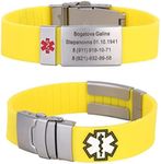 TINGKU Customized Sport Medical Alert Bracelet for Men Women Free Engraving Personalized SOS ID Bracelets Include Emergency Medical Card Yellow