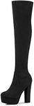 Perphy Women's Platform Block Heel Over the Knee Thigh High Boots Black 8 UK/Label Size 10 US