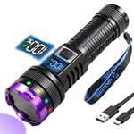 VASTFIRE 365nm UV Torch Rechargeable with Filter Lens, 30W Ultraviolet Flashlight with LCD Display, Strong UV Black Light for Golf Ball Finder, Resin Curing, Pet Urine Detection, Rocks, Scorpion