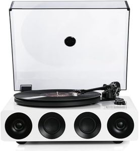 1 by ONE All-in-One Record Player with Wireless Input, High Fidelity Belt Drive Turntable with Built-in Speakers, Magnetic Cartridge AT-3600L, Built-in Preamp, Piano Lacquer White