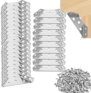 30 Pack Trapeziform Angle Brackets with 180pcs Screws , Stainless Steel Trapeziform Corner Braces, Triangle Shelf Support Joint Fastener, Trapeziform Shelf Bracket for Cabinet, Closet, Furniture