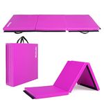 Bonnlo 6' Folding Tri-fold Gymnastics Gym Exercise Aerobics Mat, 6’x 2’x 2” PU Leather Tumbling Mats for Stretching Yoga Cheerleading Martial Arts (Purple)