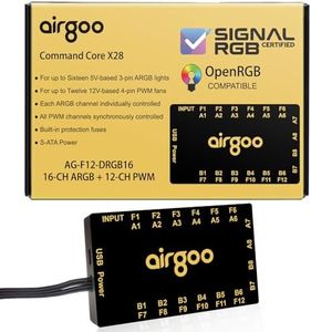 Airgoo Command Core X28, Magnetic 16-Channel ARGB Controller & 12-Channel PWM Fan Hub 2 in 1, SATA Powered PC Lighting & Fan Hub for Full-Tower Cases, SignalRGB & OpenRGB Compatible, AG-F12-DRGB16