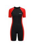 SHIFTER Unisex Short Sleeve Full Body Swim Suit | Front Zip Swimming Costume | Quick Dry Stretch Fabric | for Swimming, Water Sports & Training (in, Age, 11 Years, 12 Years) Red